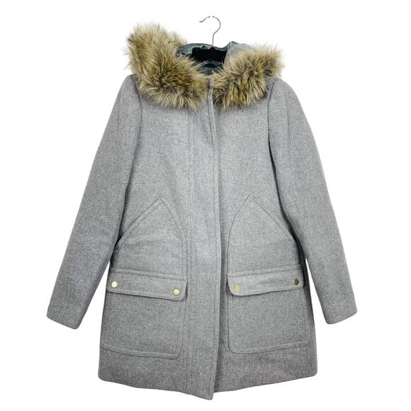J. Crew Vail Faux Fur Trim Hooded Parka Coat Wool Blend Style Jacket - Picture 1 of 7